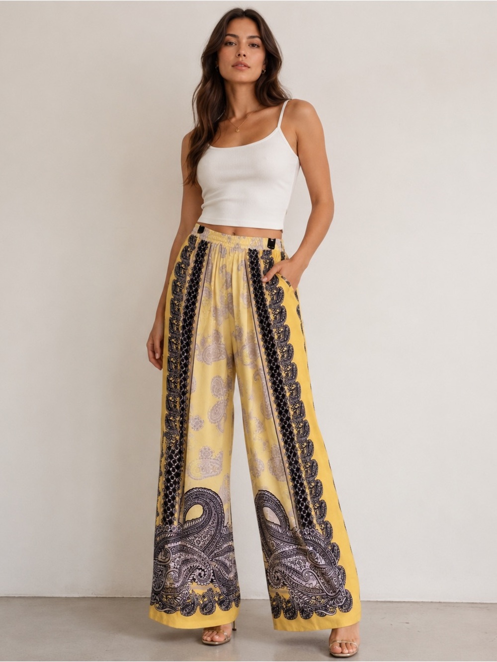 🌼 New York & Company Yellow Paisley Wide Leg Pants 🌼